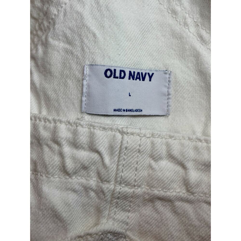 Old Navy White Denim Short Overalls Cotton Adjustable Straps Pockets L - Picture 6 of 7